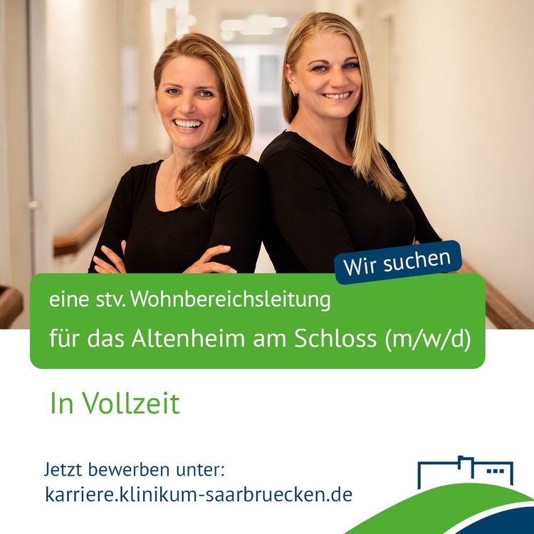 Eine Stellenanzeige: Wir suchen eine stellvertretende Wohnbereichsleitung für das Altenheim am Schloss