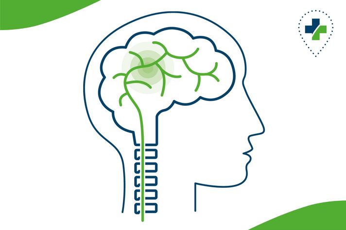 Graphische Darstellung eines Kopfes mit Gehirn