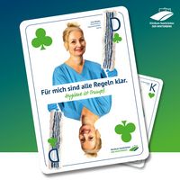 Grafik zur Hygienekampagne "Hygiene ist Trumpf", Ines Akayüz, Mitarbeiterin Hauswirtschaftsdienst: Für mich sind alle Regeln gleich.