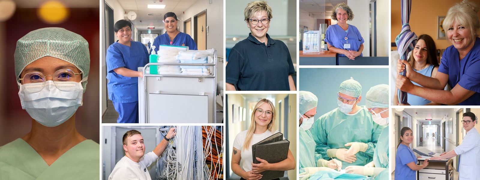 Collage mit Mitarbeitenden aus verschiedenen Bereichen im Klinikum Saarbrücken - vom OP, Ärzten und Pflege über die EDV bis zur Verwaltung Collage_Team_Winterberg_Slider.jpg