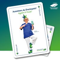 Grafik zur Hygienekampagne "Hygiene ist Trumpf", Hygienefachkraft Elke Zeitz: Aussetzen, du Dreckspatz. 