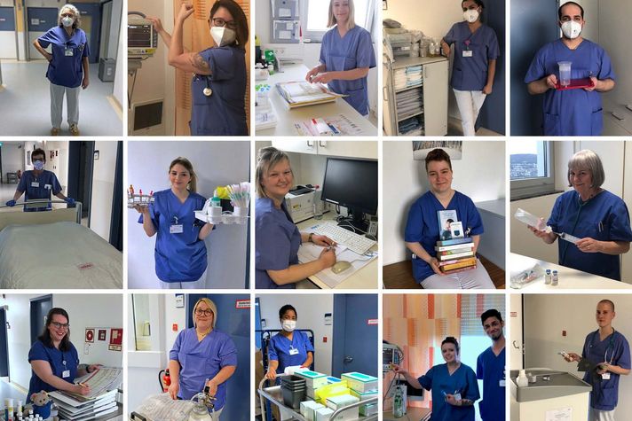 Collage aller Motive der Serie "Neuroteam": Vorstellung des Teams der Station 95 im Klinikum Saarbrücken, Neuroteam