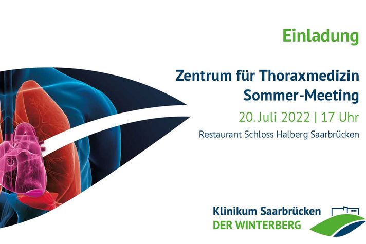 Zu sehen ist die Vorderseite der Einladungskarte einer Veranstaltung des Zentrums für Thoraxmedizin im Klinikum Saarbrücken am 20. Juli 2022.