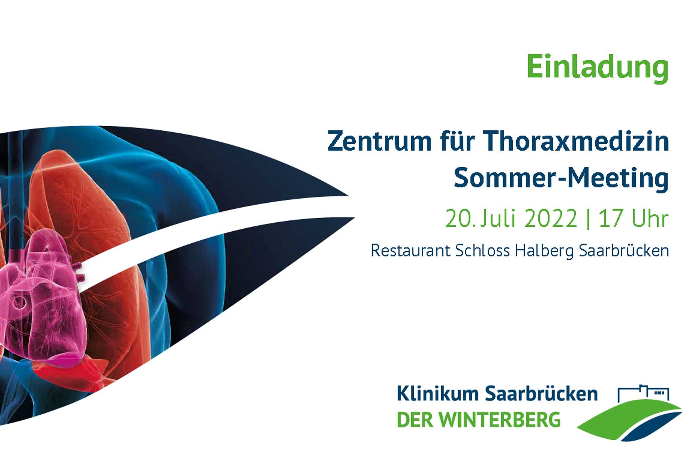 Zu sehen ist die Vorderseite der Einladungskarte einer Veranstaltung des Zentrums für Thoraxmedizin im Klinikum Saarbrücken am 20. Juli 2022.