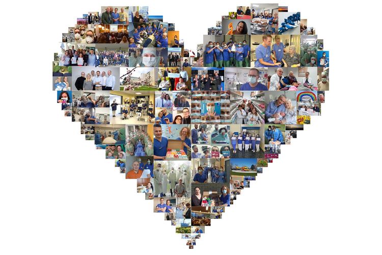 Collage in Herzform mit zahlreichen Bildern aus dem Klinikum Saarbrücken mit dem Team Winterberg