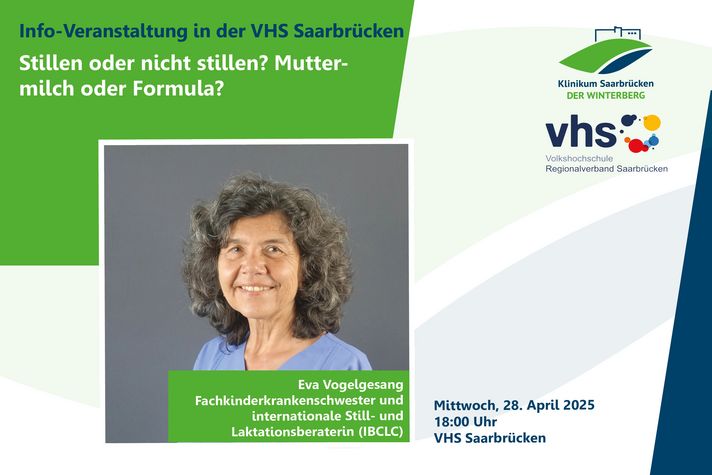 Veranstaltung in der VHS Saarbrücken mit Eva Vogelgesang am 28.04.2025 um 18 Uhr:" Stillen oder nicht stillen? Muttermilch oder Formuala?