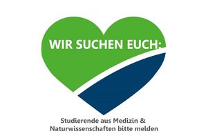 Sympolbild: Herz mit Schriftzug:Gesucht - Studierende aus Medizin und Naturwissenschaft 