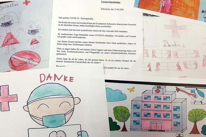 Dankes-Brief aus Frankreich mit gemalten Bildern