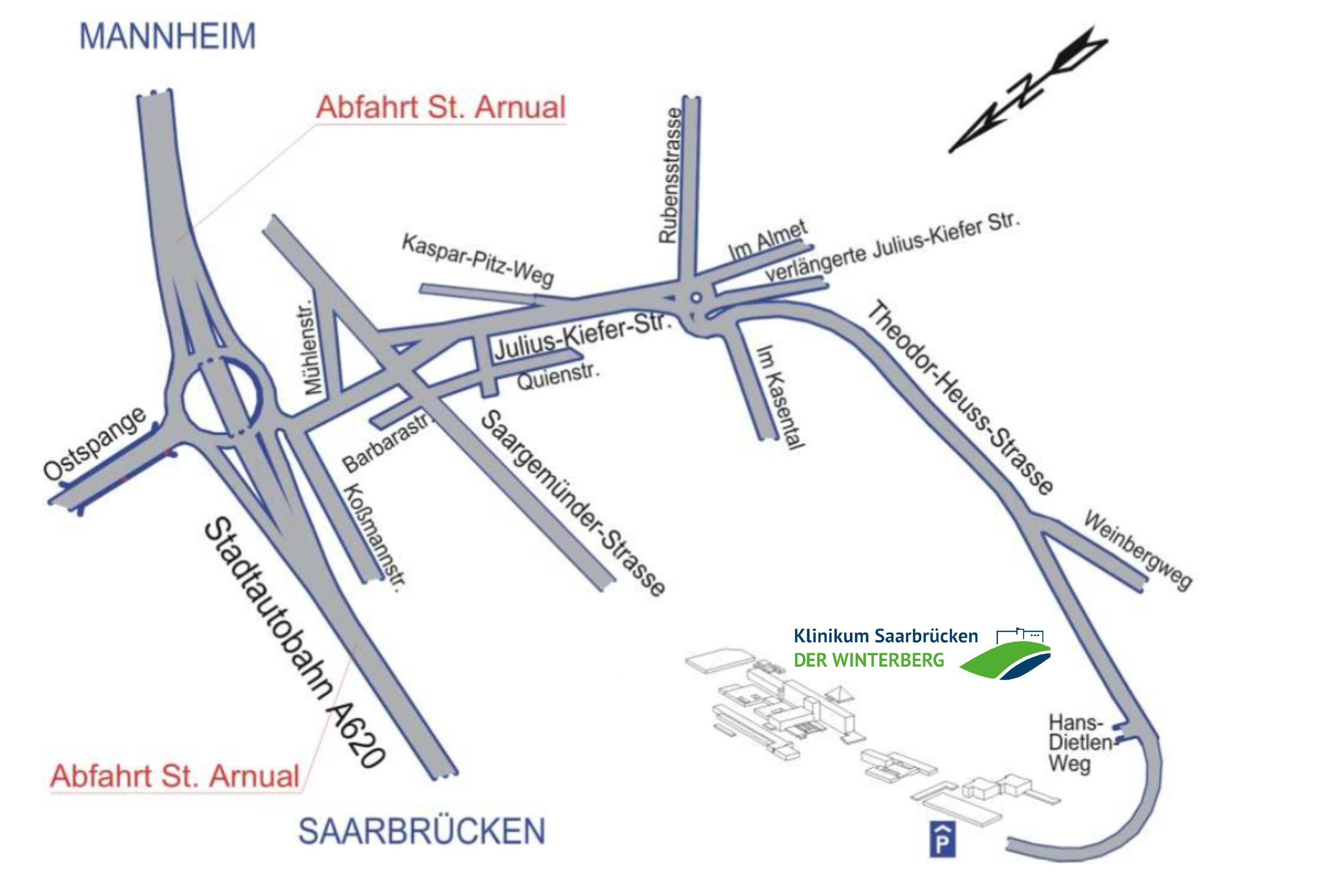 Anfahrtsskizze zum Klinikum Saarbrücken
