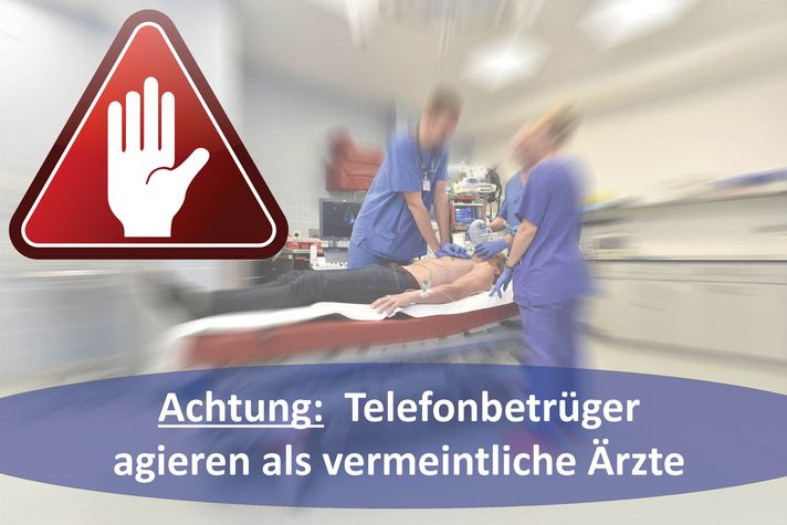 Collage Notfallsituation und Warnung vor Telefonbetrug