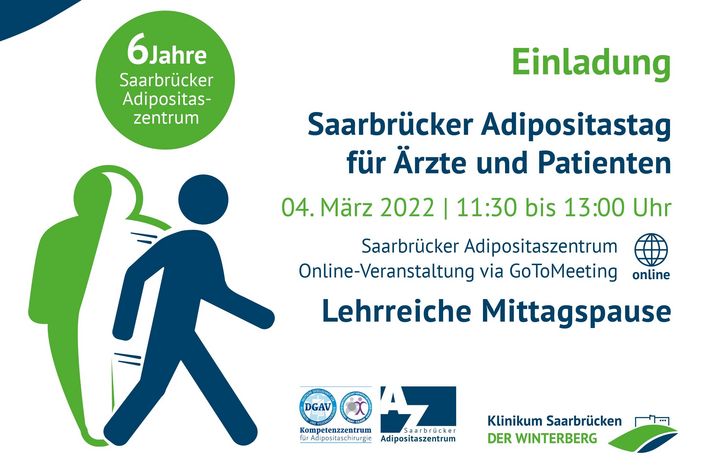 Logo Saarbrücker Adipositaszentrum und Informationen zur Webveranstaltung "Lehrreiche Mittagspause", 4. März 2022