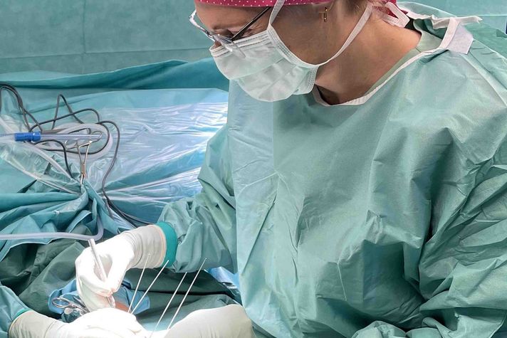 Dr. Katrin Schall, Leitende Oberärztin der Klinik für Unfall- und Handchirurgie, bei der Operation.