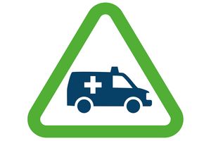Icon: Krankenwagen in grünem Warndreieck