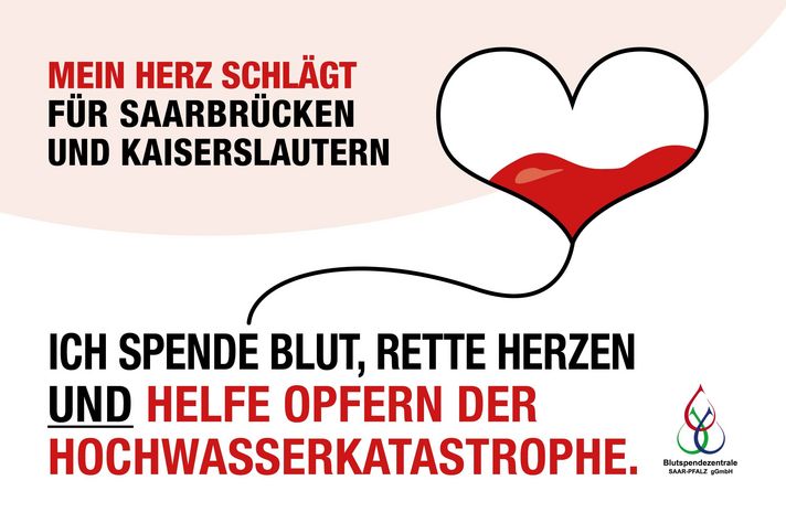 Symbolbild für die Aktion: Mein Herz schlägt für Saarbrücken. Ich spende Blut, rette Herzen und helfe Opfern der Hochwasserkatastrophe. 