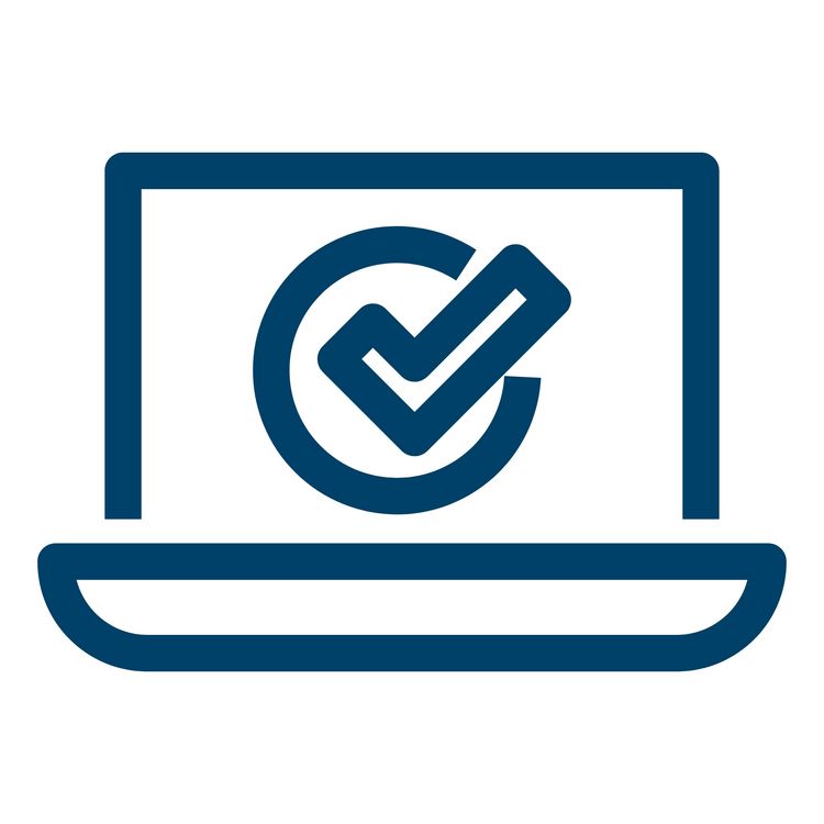 Icon Laptop mit Häkchen in Blau