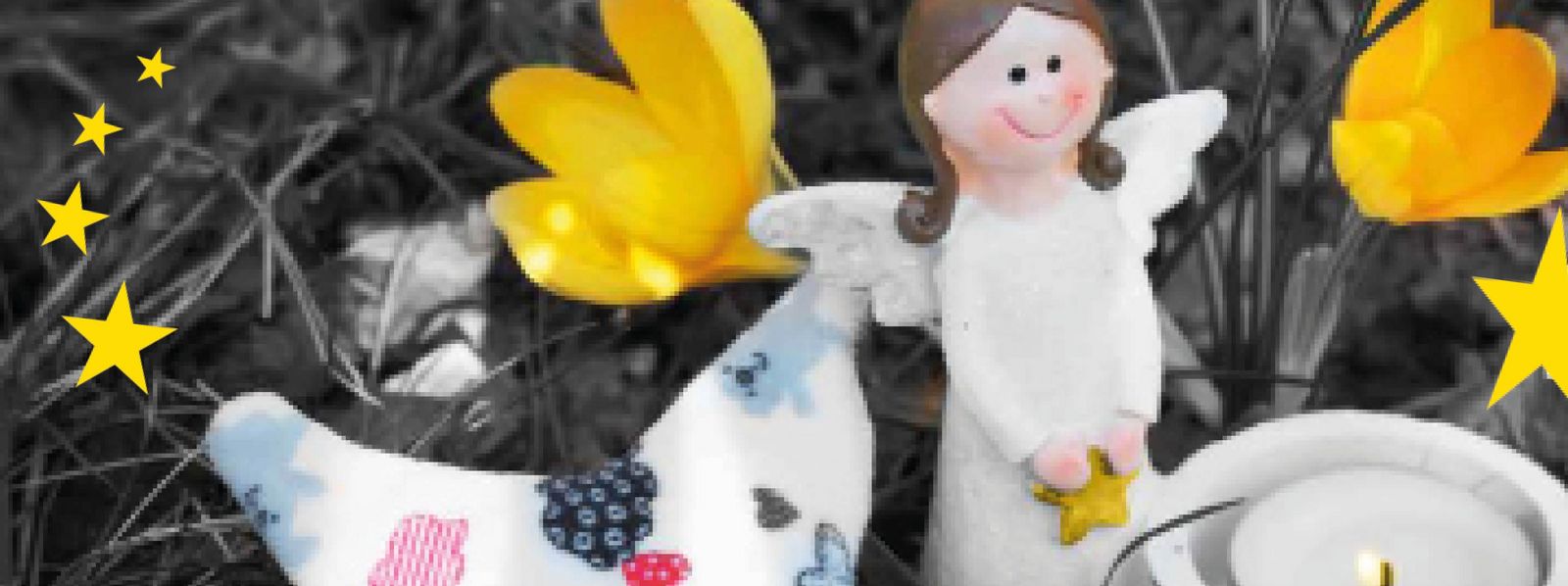 Engelsfigur auf Grab mit Trauerbegleiter-Kissen für Sterneneltern und gelbe Sterne Sterneneltern_Sternenkinder_Slider.jpg