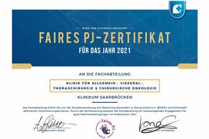Zertifikat Faires PJ im Klinikum Saarbrücken in  der Klinik für Allgemeinchirurgie