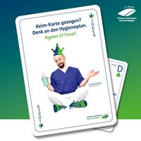  Grafik zur Hygienekampagne "Hygiene ist Trumpf", Hygienefachkraft Sem Marcel Schmidt: Keim Karte gezogen? Denk an den Hygieneplan. 