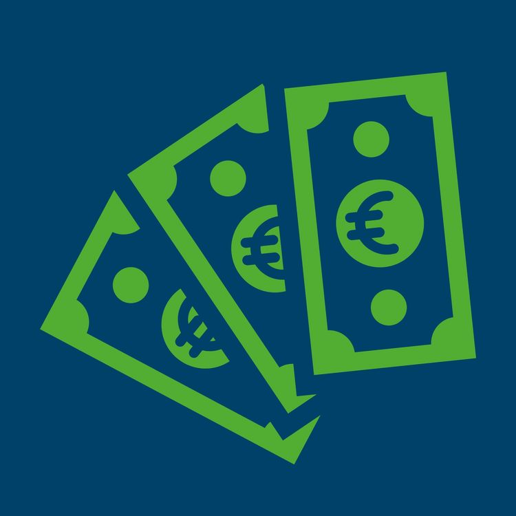 Grafik von drei grünen Euroscheinen auf blauem Hintergrund