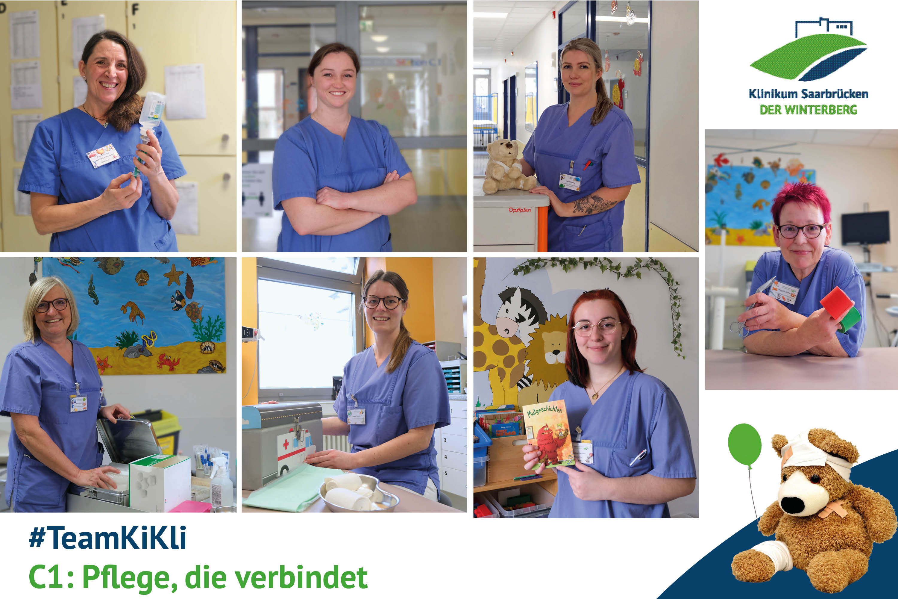 Collage mit allen Pflegefachkräften der Serie "C1: Pflege, die verbindet"