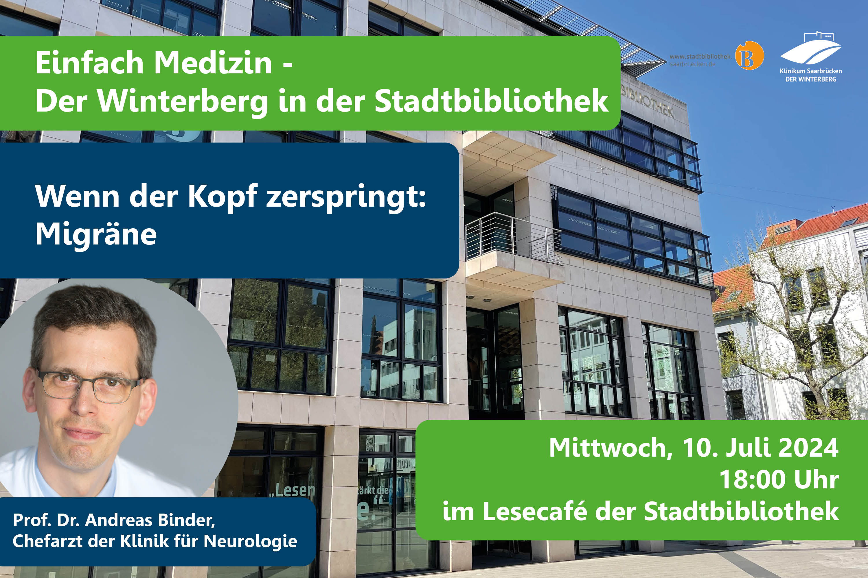 Patientenveranstaltung: Einfach Medizin - der Winterberg in der Stadtbibliothek: Wenn der Kopf zerspringt: Migräne