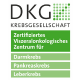 Logo der Deutschen Krebsgesellschaft (DKG): Zertifiziertes Viszeralonkologisches Zentrum für Darmkrebs, Pankreaskrebs und Leberkrebs